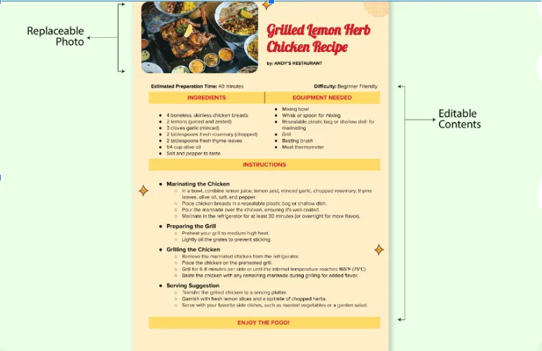 Restaurant-Rezept-Vorlage von Template.Net