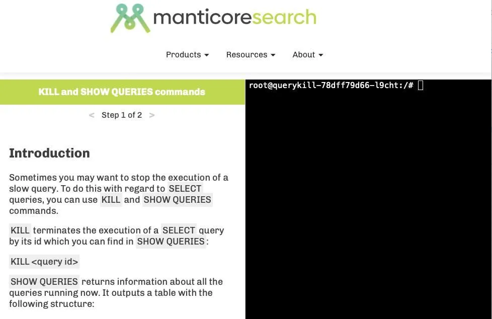 Comandi KILL e SHOW QUERIES in Manticore Search
