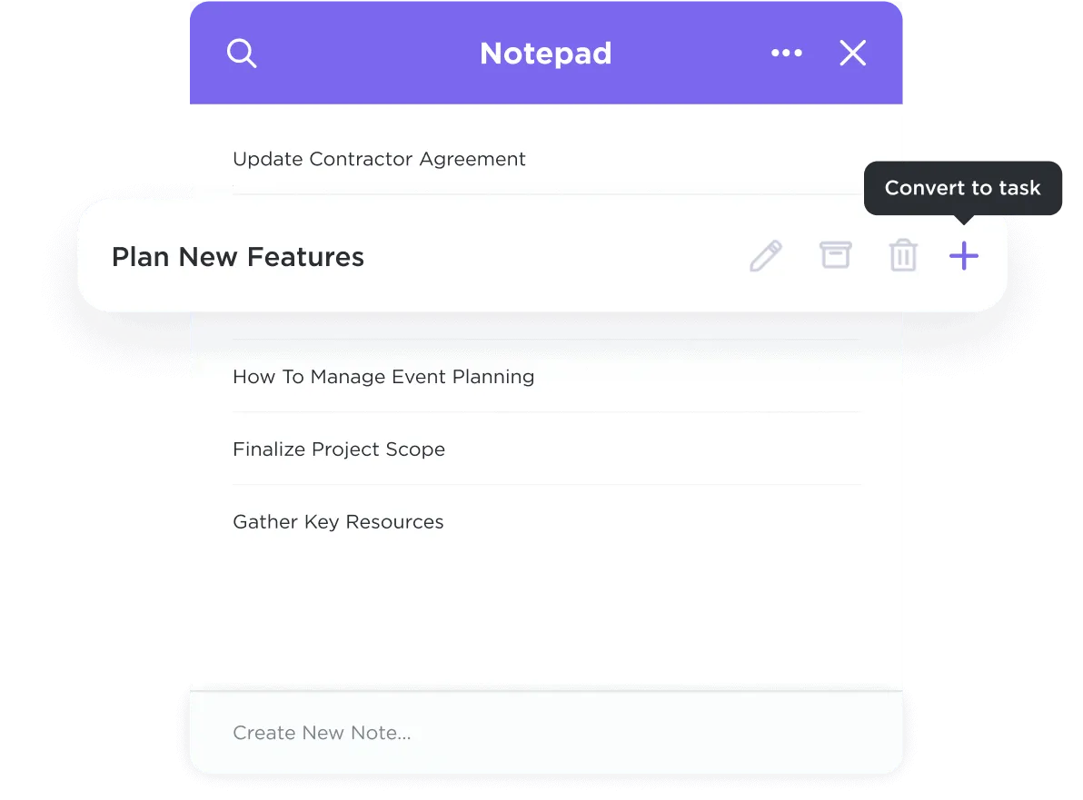ClickUp Notepad: ขยาย/ย่อบันทึก