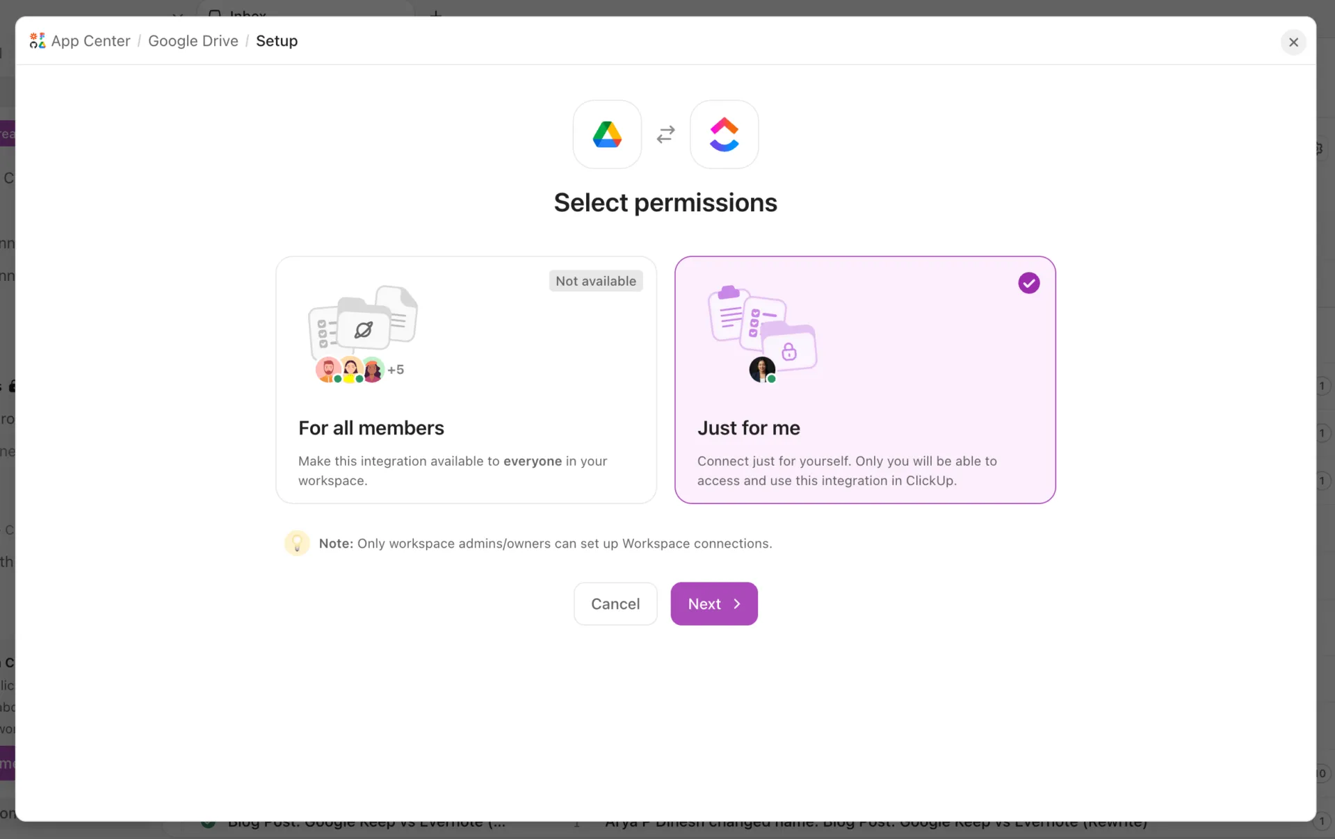 Verbinden Sie Google Drive mit Ihrer ClickUp-Workspace: Google Drive-Client-Portal