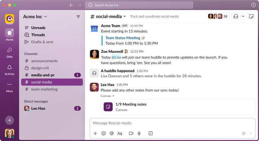 Slack : communication asynchrone