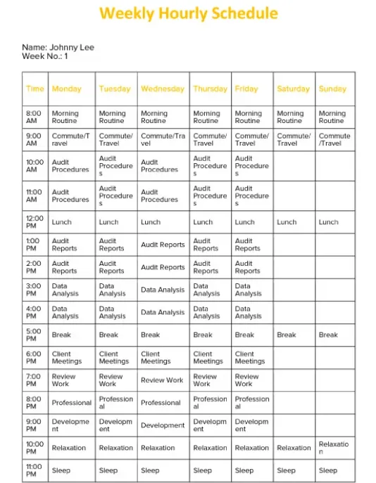Google Docs-Vorlage für einen wöchentlichen Stundenplan