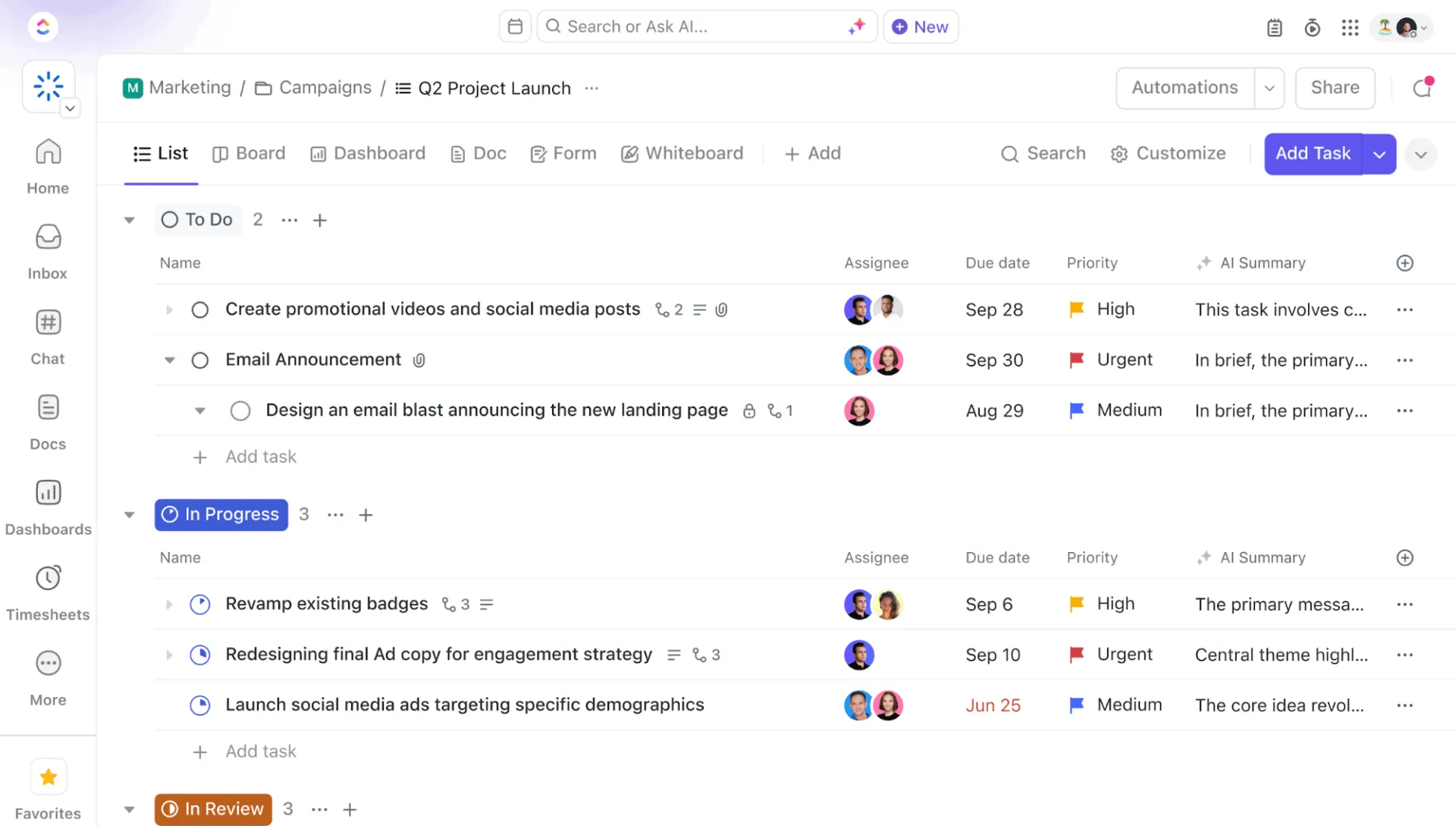 منصة إدارة المشاريع ClickUp