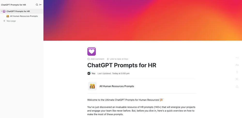 Plantilla de indicaciones de ChatGPT de ClickUp para anuncios internos