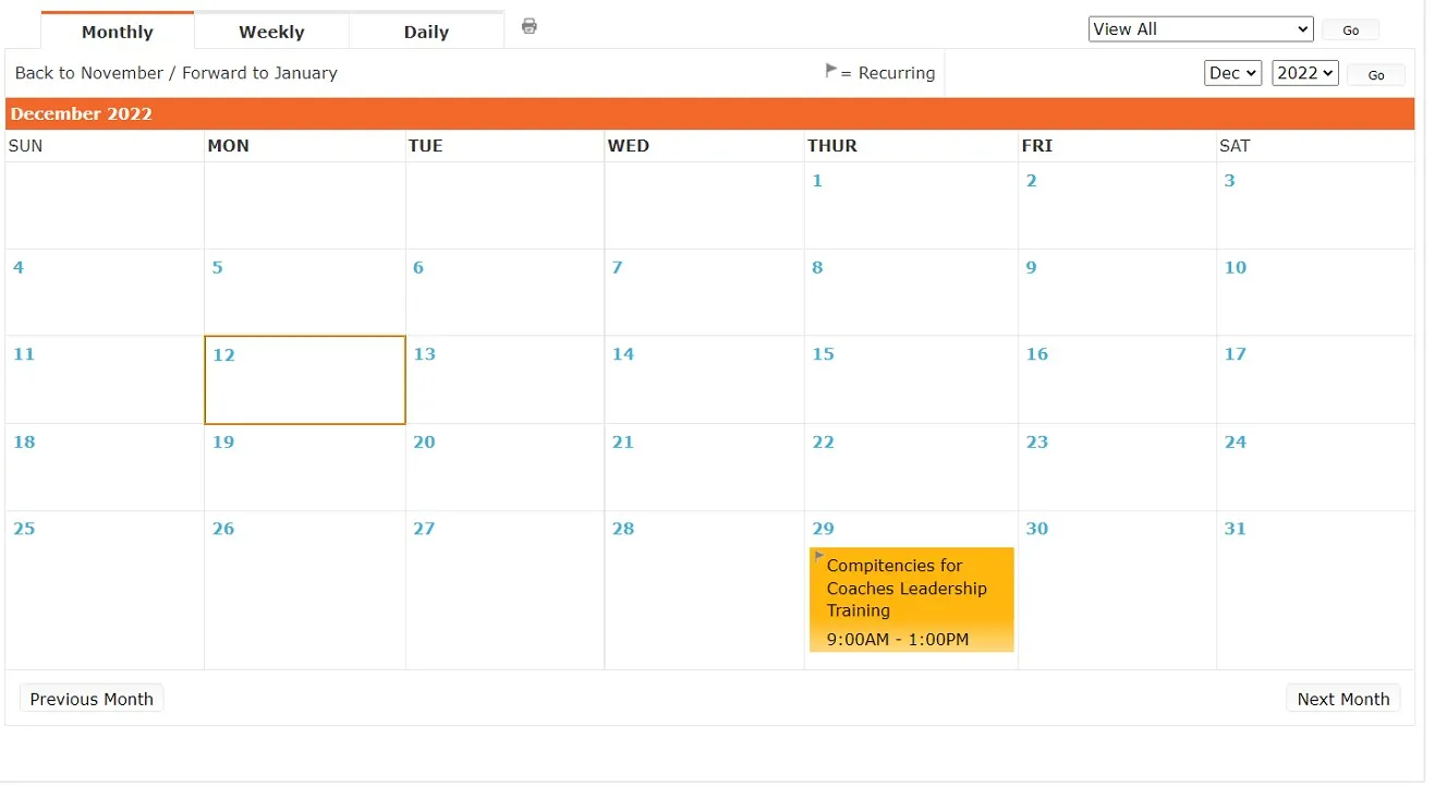 Calendario degli eventi sociali