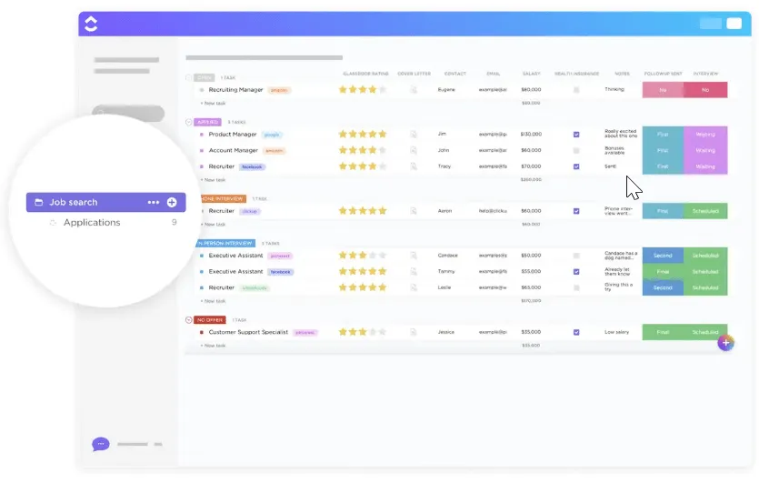 Modelo de pesquisa de emprego ClickUp