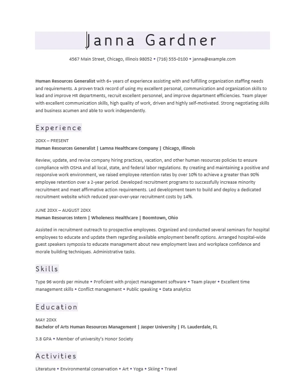 Modelo de currículo cronológico para RH da Microsoft