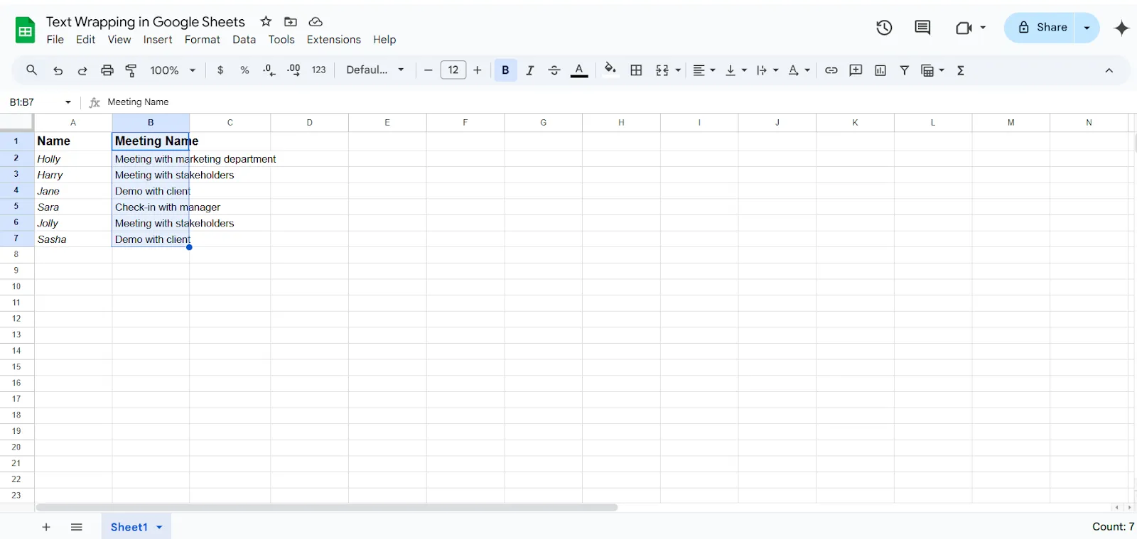 วิธีห่อข้อความใน Google Sheets วิธีที่ 2 ขั้นตอนที่ 1