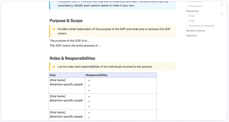 Forneça acesso fácil ao conhecimento para todos na equipe e permita a criação mais rápida de novos conteúdos com o modelo Wiki do ClickUp.