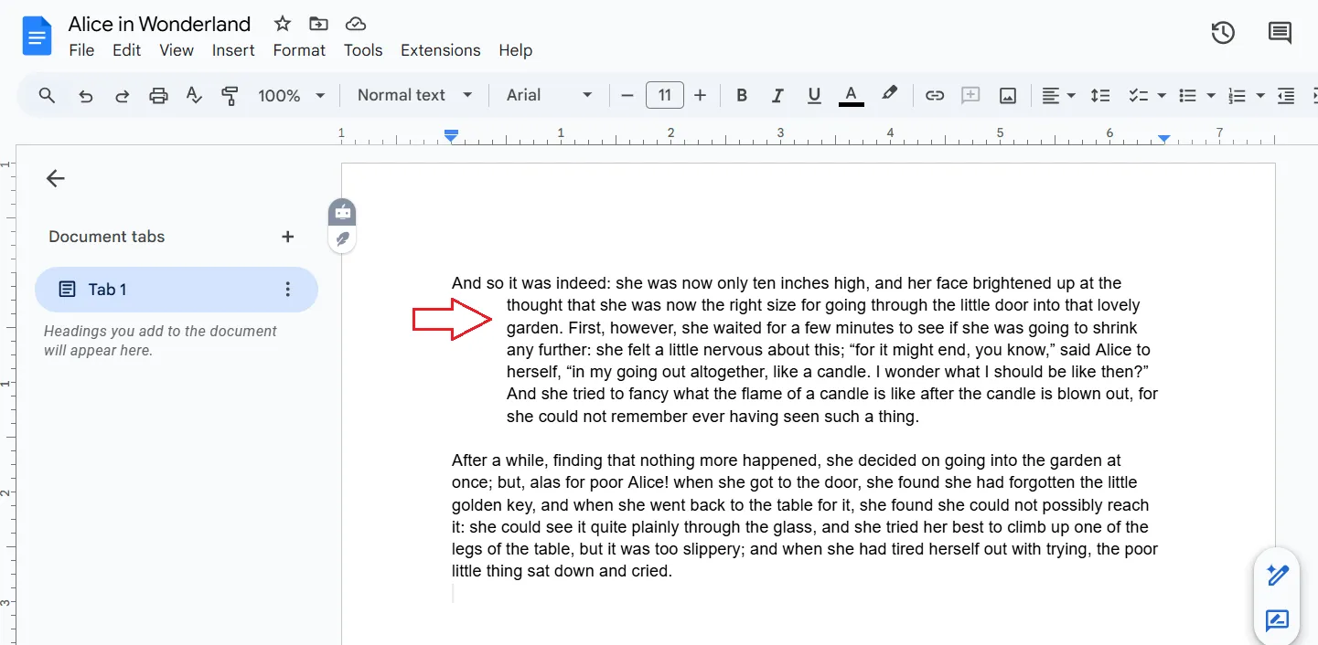 การเยื้องบรรทัดในข้อความ: การเยื้องบรรทัดแบบห้อย Google Docs