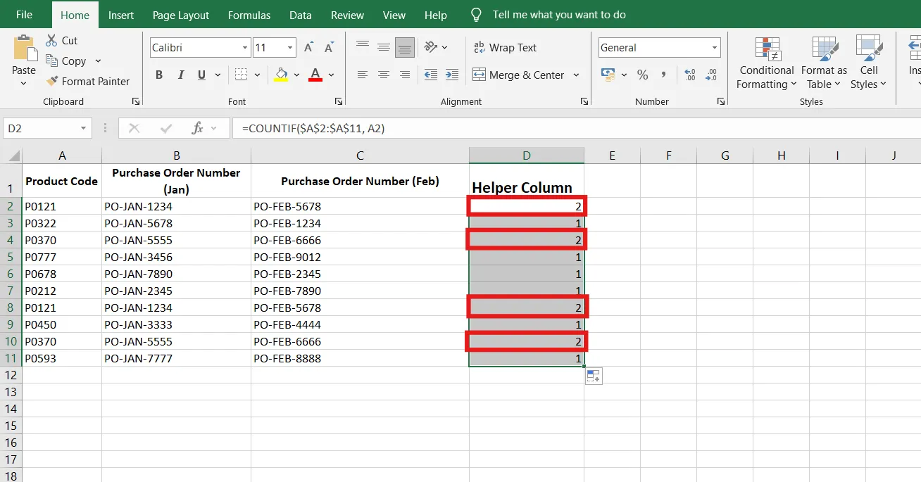 วิธีค้นหาข้อมูลซ้ำใน Excel - วิเคราะห์ผลลัพธ์