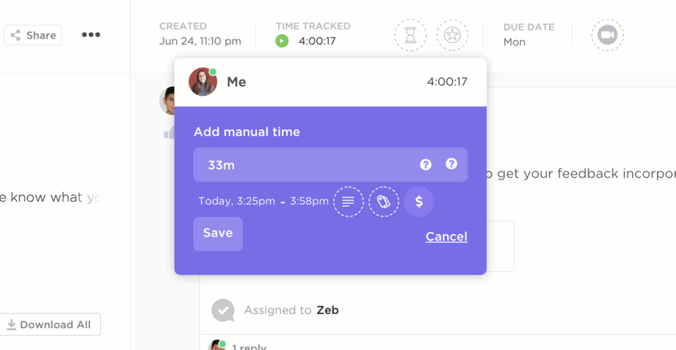 Śledzenie czasu projektu ClickUp