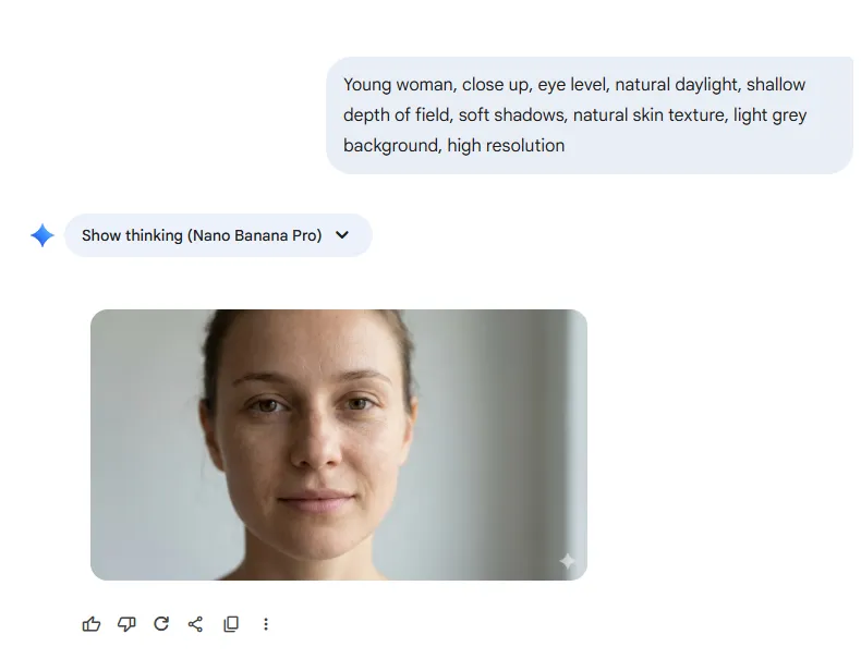 Junge Frau, Nahaufnahme, Augenhöhe, natürliches Tageslicht, geringe Schärfentiefe, weiche Schatten, natürliche Hautstruktur, hellgrauer Hintergrund, hohe Auflösung