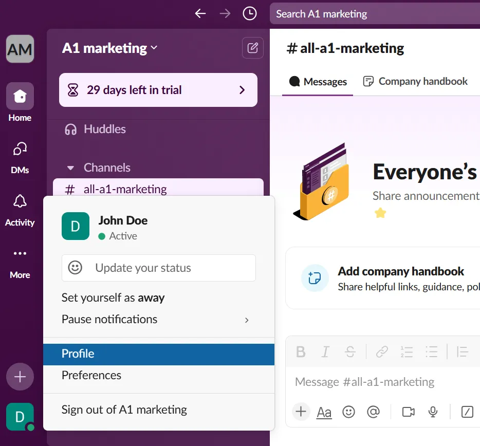 Profiel op Slack