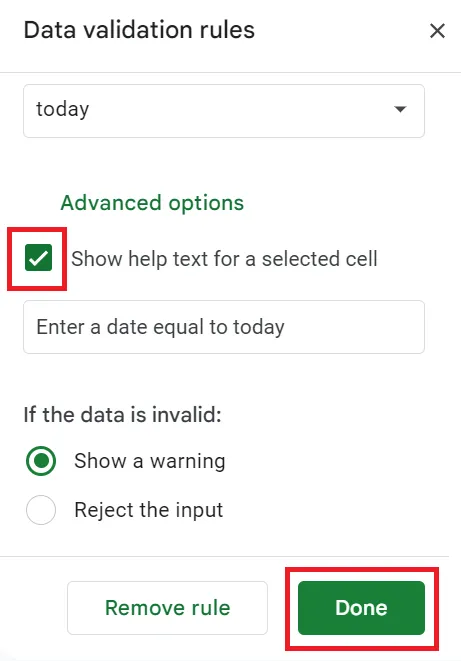 วิธีแทรกปฏิทินใน Google Sheets: กฎการตรวจสอบข้อมูลใน Google Sheets