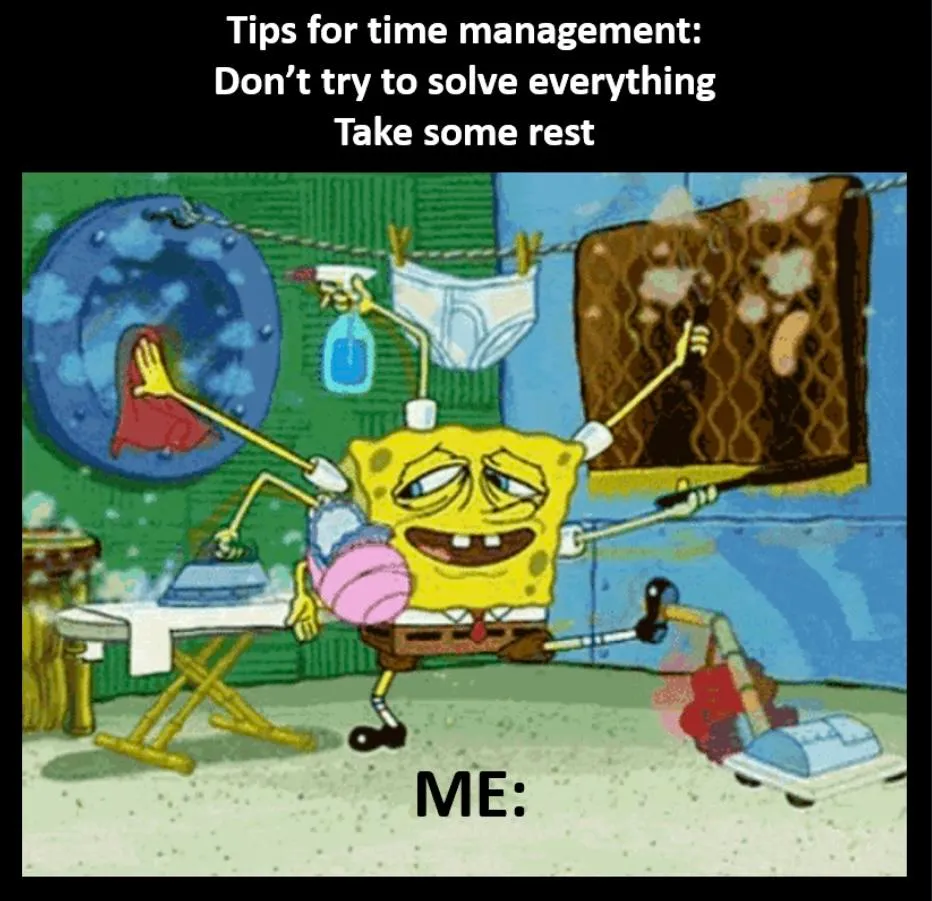 Meme con consejos para gestionar el tiempo