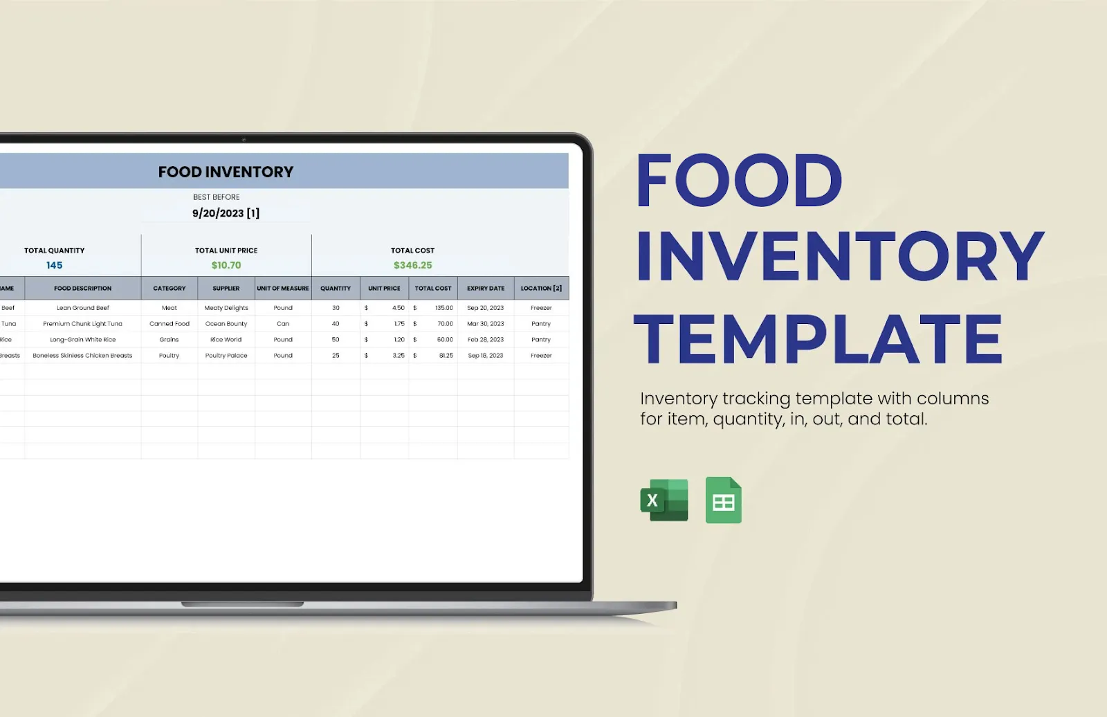 قالب جرد الطعام: جدول بيانات جدول جرد الطعام من Template.Net