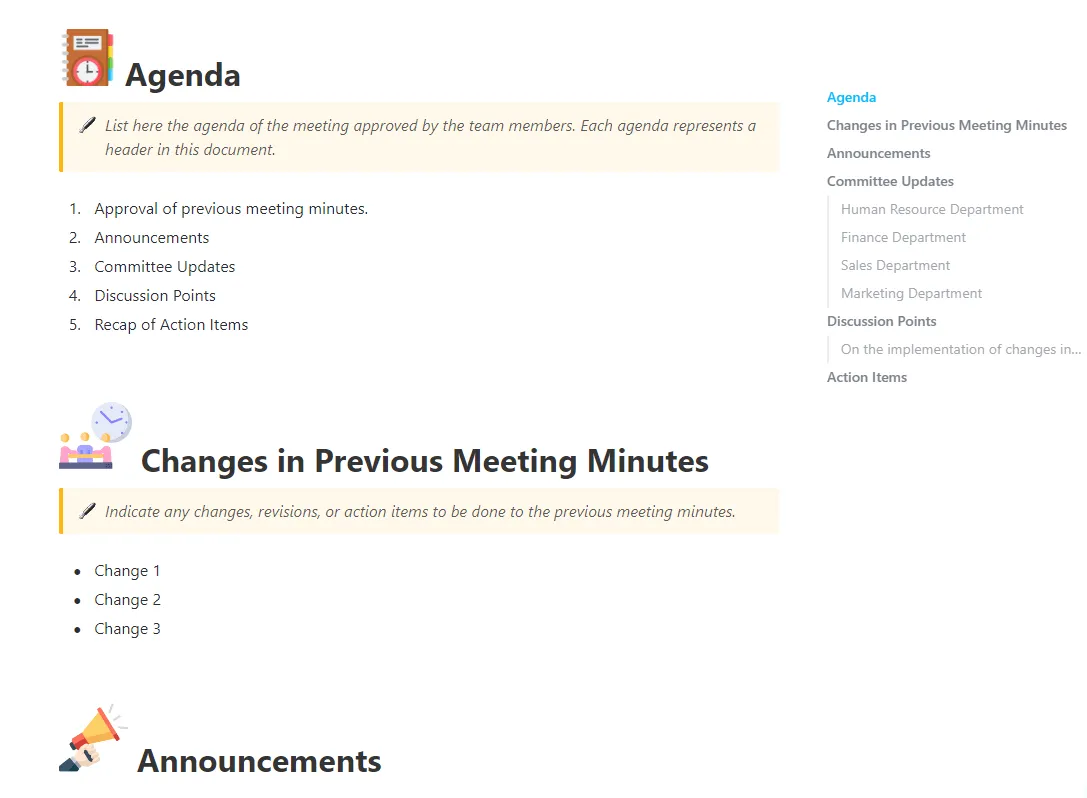 Plantilla de actas de reuniones de ClickUp