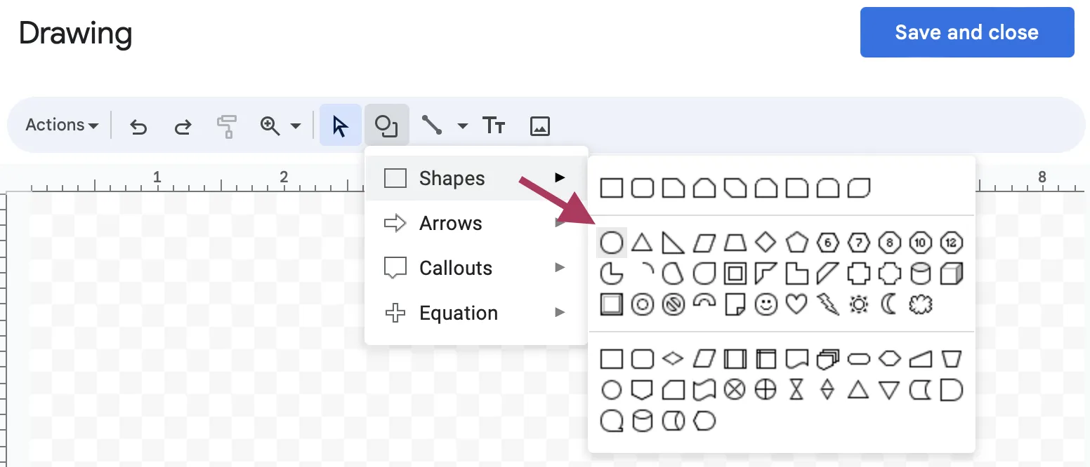 การสร้างรูปวงรีใน Google Docs