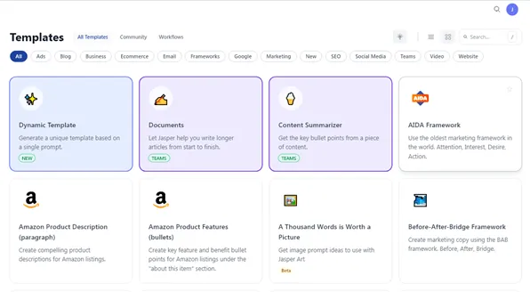 Jasper AI Dashboard: generátor skriptů AI