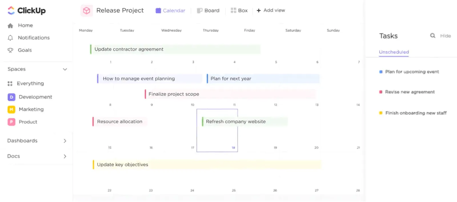 Vue calendrier de ClickUp