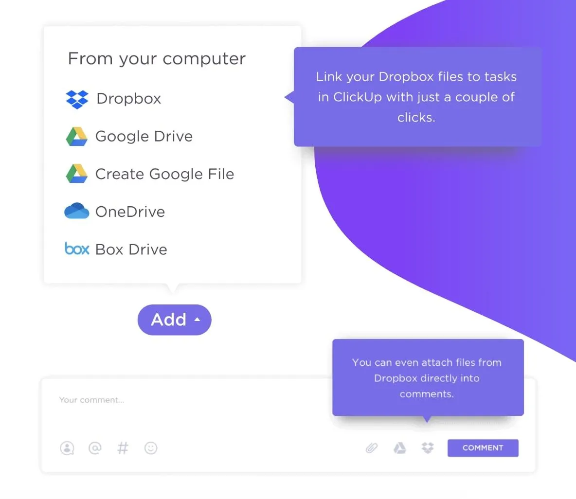 Spolupráce v cloudu: připojování souborů Dropbox k úkolům a komentářům