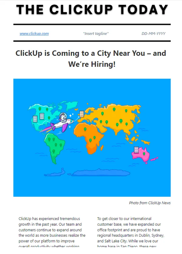 Plantilla de informe de noticias de ClickUp