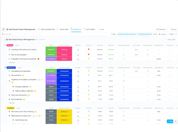 Modèles de gestion immobilière ClickUp Real Estate