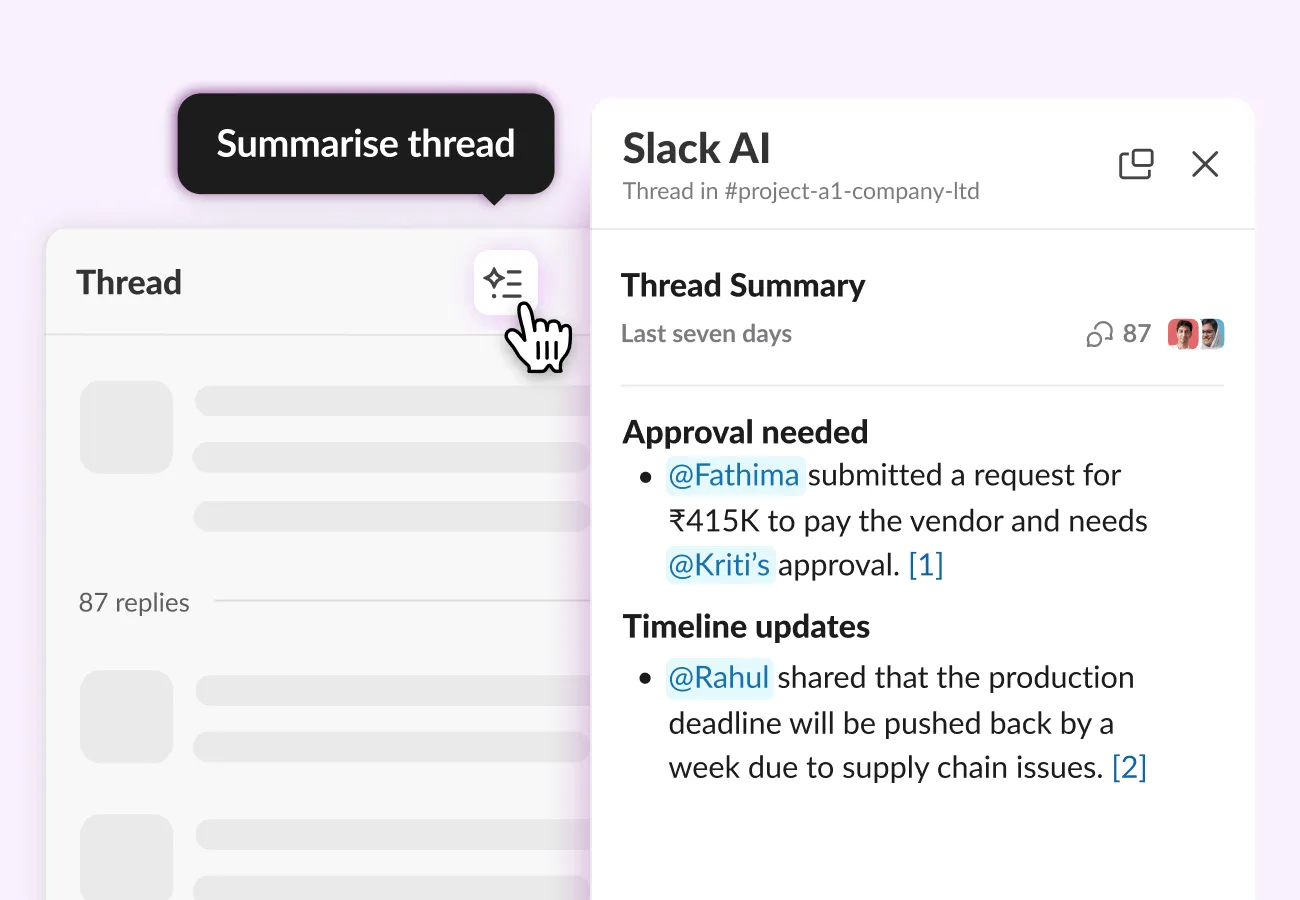 استخدم Slack AI لتلخيص سلاسل المحادثات