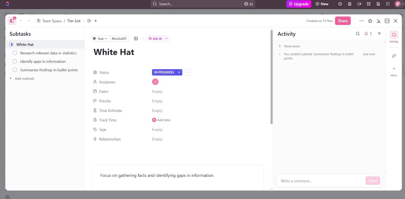 สร้าง 'หมวก' ที่แตกต่างกันด้วยงานใน ClickUp และเพิ่มคำอธิบายสำหรับแต่ละหมวก: เทคนิคหมวกหกใบ