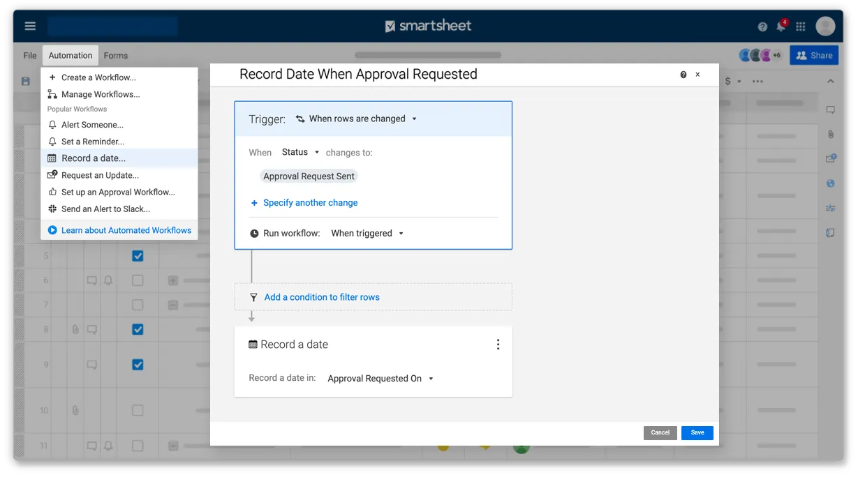 Smartsheet vs. Excel: Automatizované pracovní postupy v Smartsheet