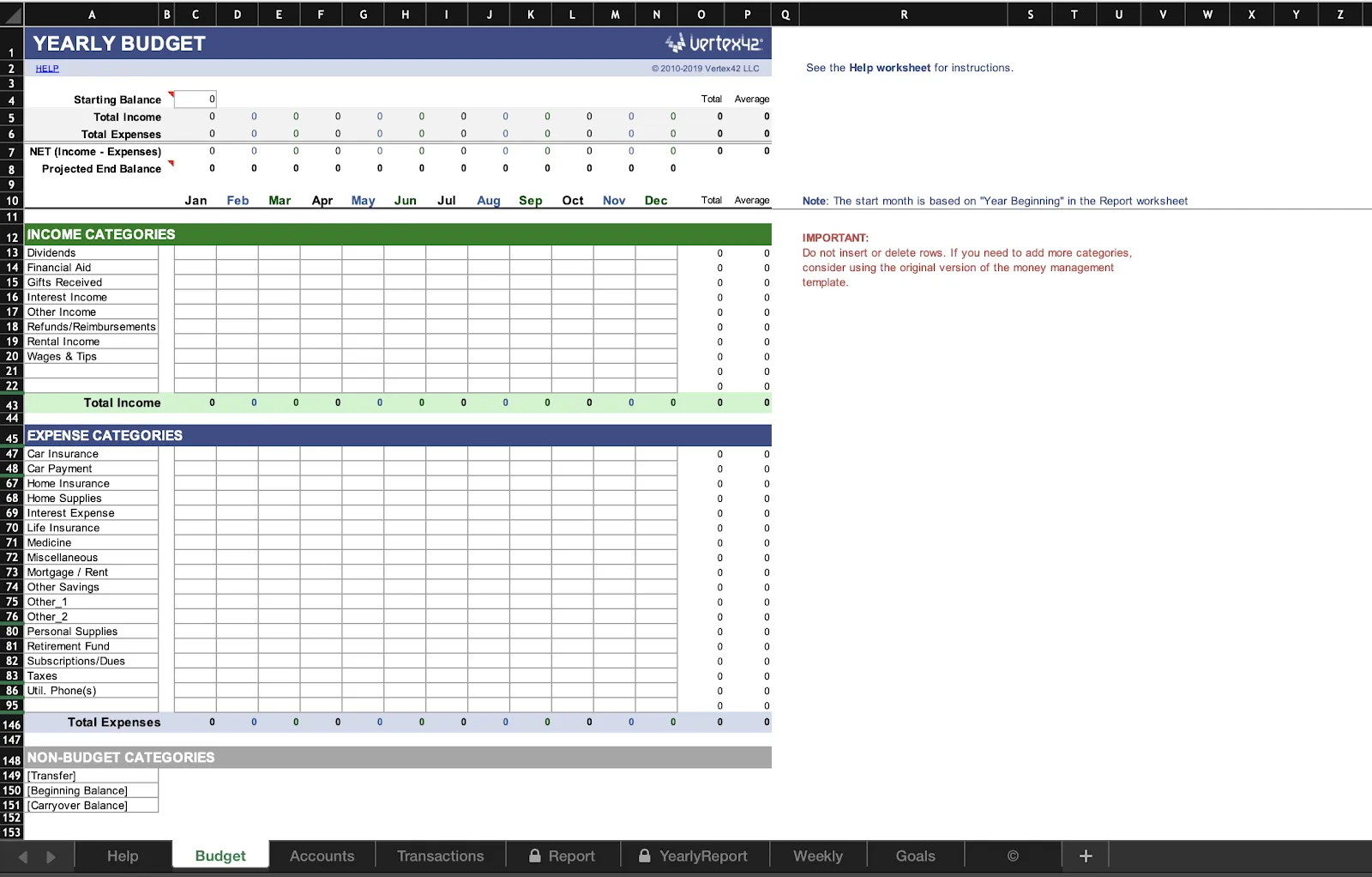 Excel-Vorlage für die Geldverwaltung von Vertex42