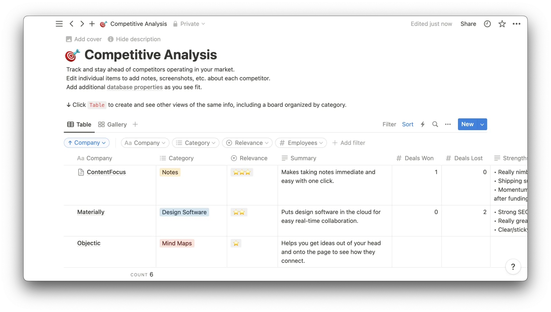 Creare un'analisi competitiva in Notion, un'alternativa a Helpjuice
