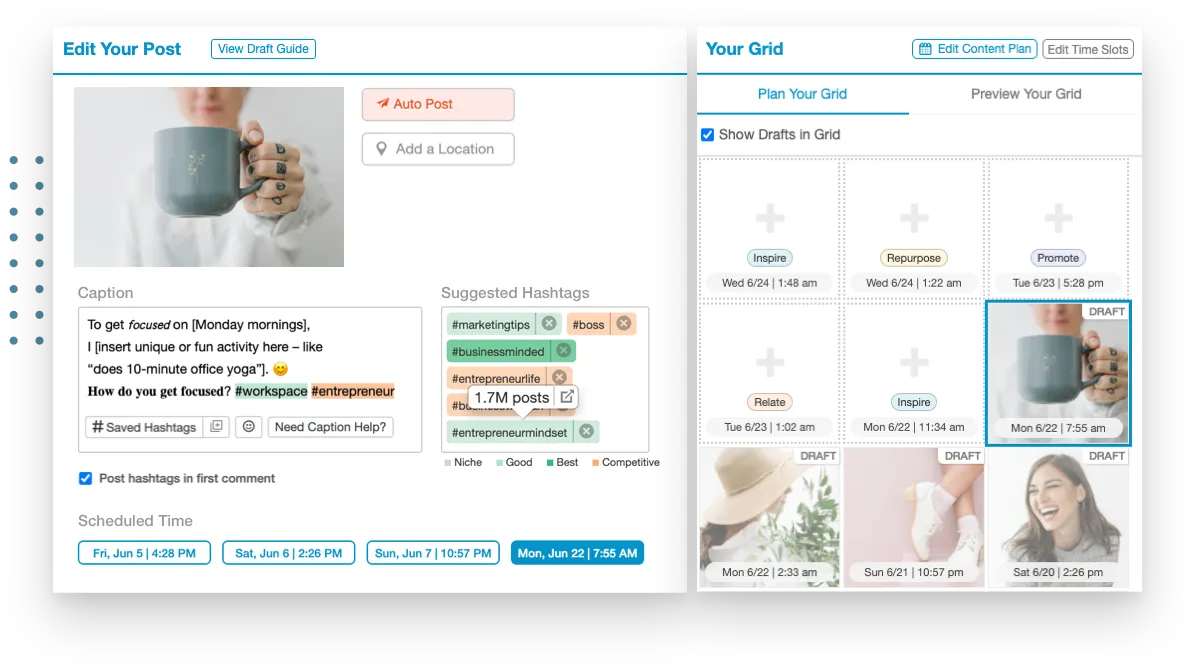 Tailwind (la mejor para la programación automatizada de Instagram y la optimización de hashtags)