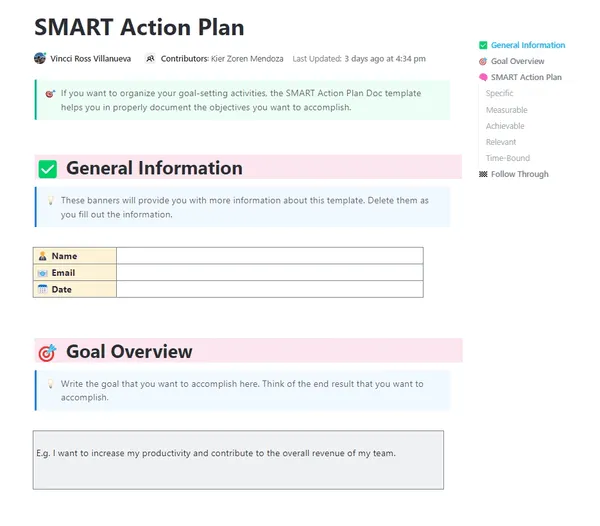 ClickUp SMART 실행 플랜 템플릿