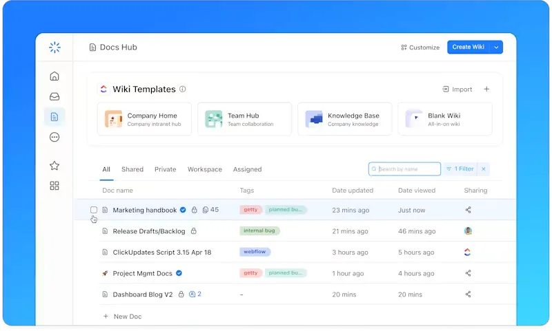 Gerenciamento do conhecimento ClickUp: transformando o gerenciamento do conhecimento para equipes