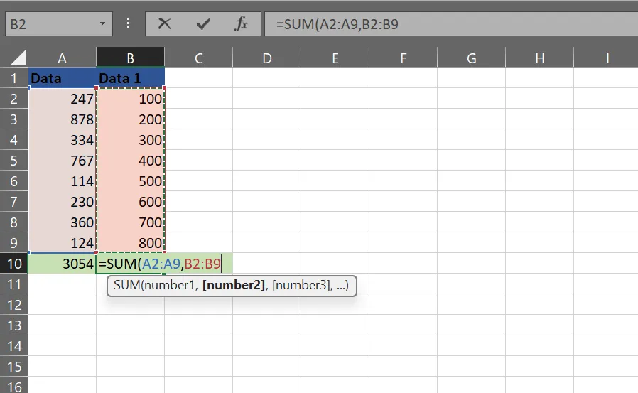 Thêm dấu phẩy để cộng nhiều phạm vi: Cách tính tổng một cột trong Excel