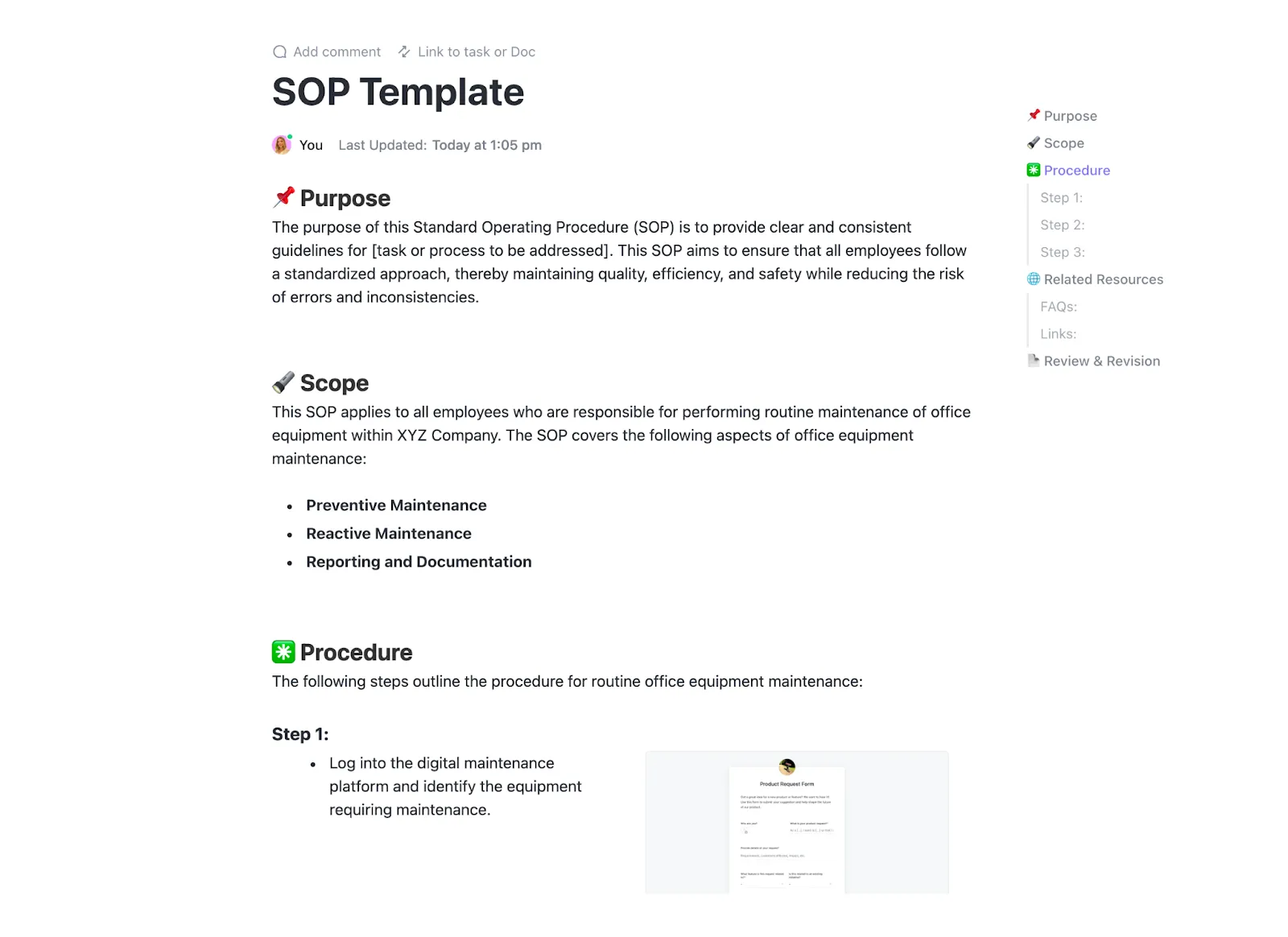 Mẫu SOP bảo trì ClickUp