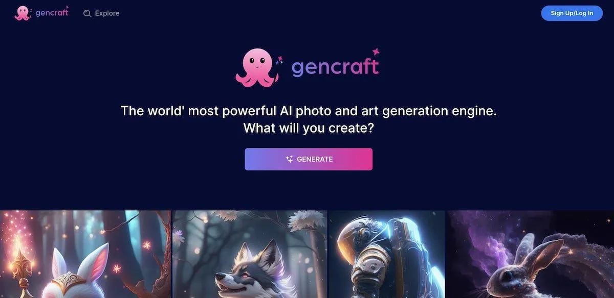 Zrzut ekranu ze strony głównej serwisu Gencraft