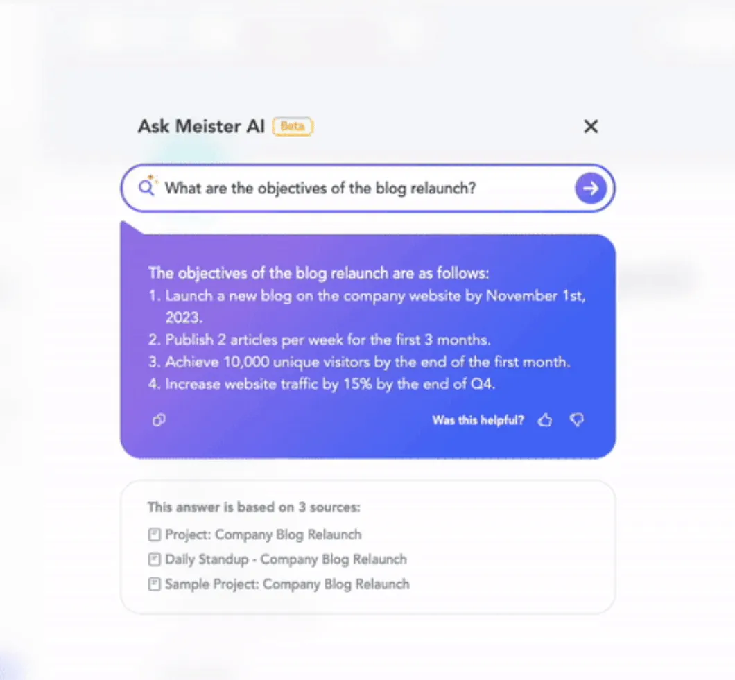 ฟีเจอร์ AI ในตัวของ MeisterTask