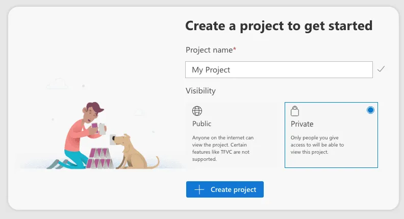 Crea un nuovo progetto in Azure DevOps