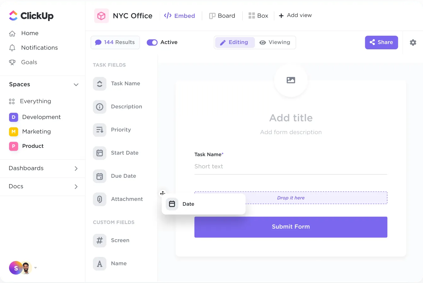 Шаблон за формуляр за обратна връзка на ClickUp