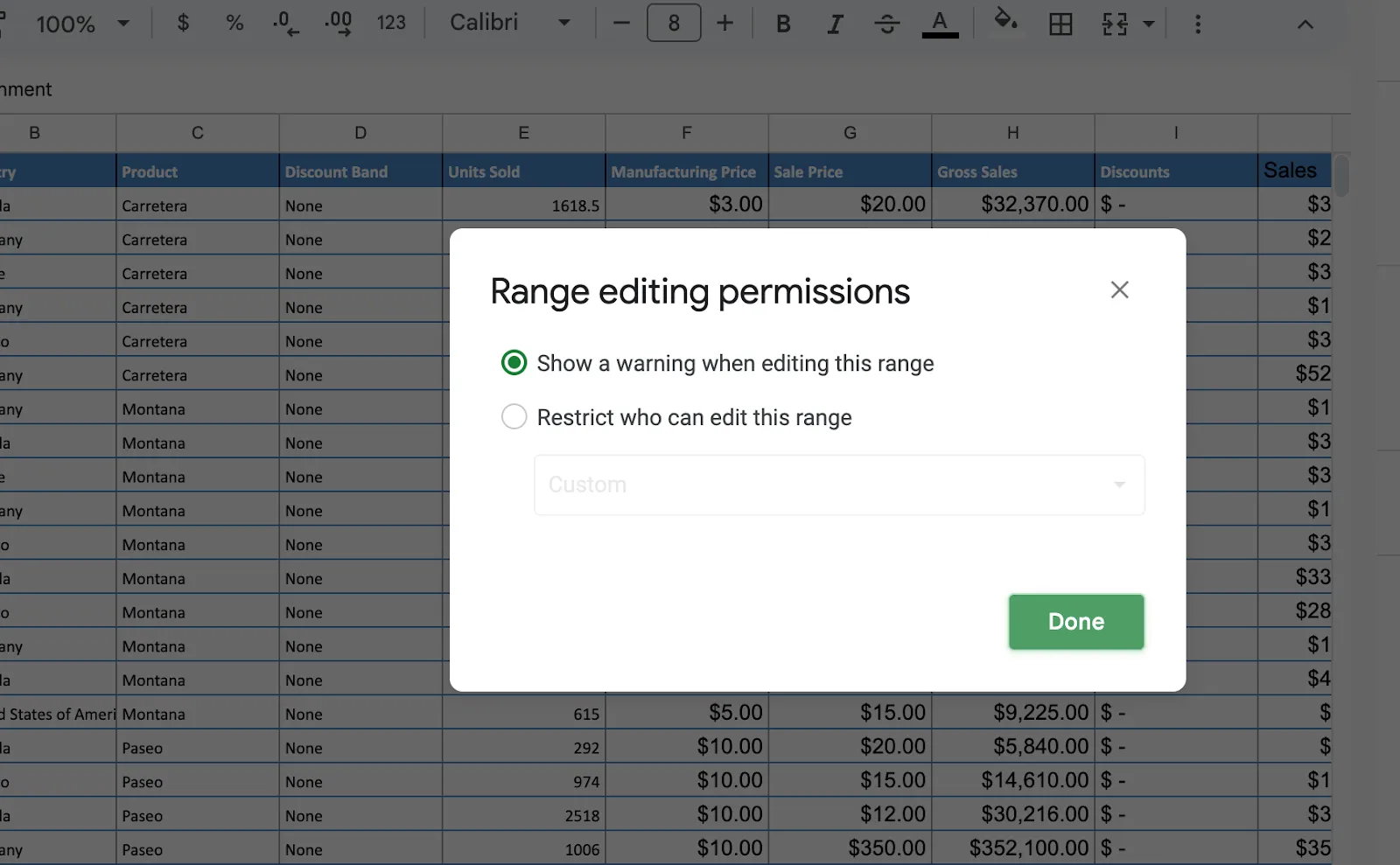 Permissões de edição de intervalo em Como bloquear células no Google Sheets