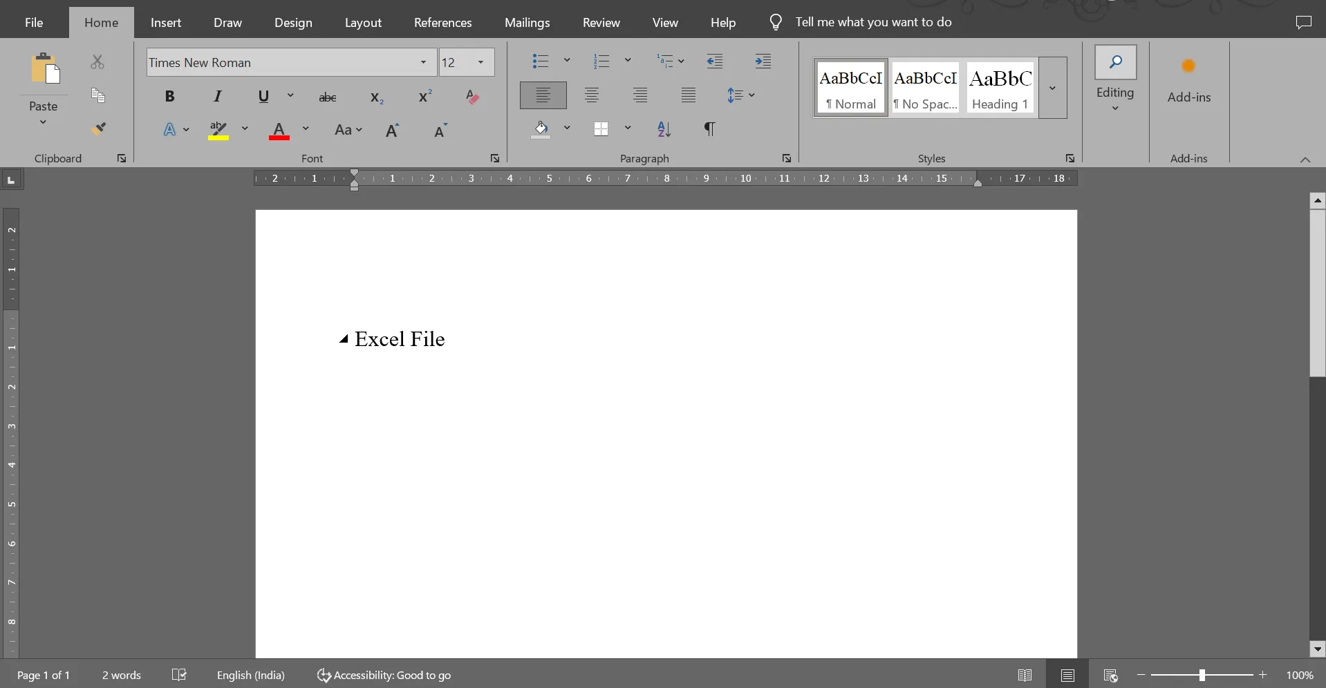Abra el documento de Word y haga clic donde desee añadir la tabla: cómo insertar Excel en Word.