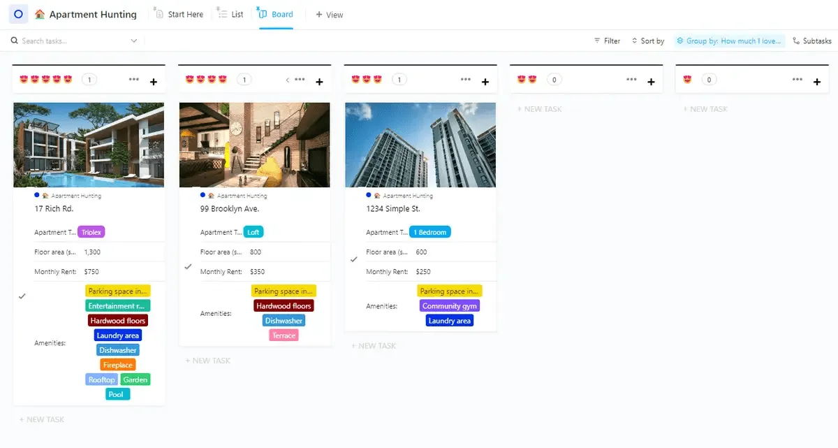 Modelo ClickUp para procura de apartamentos