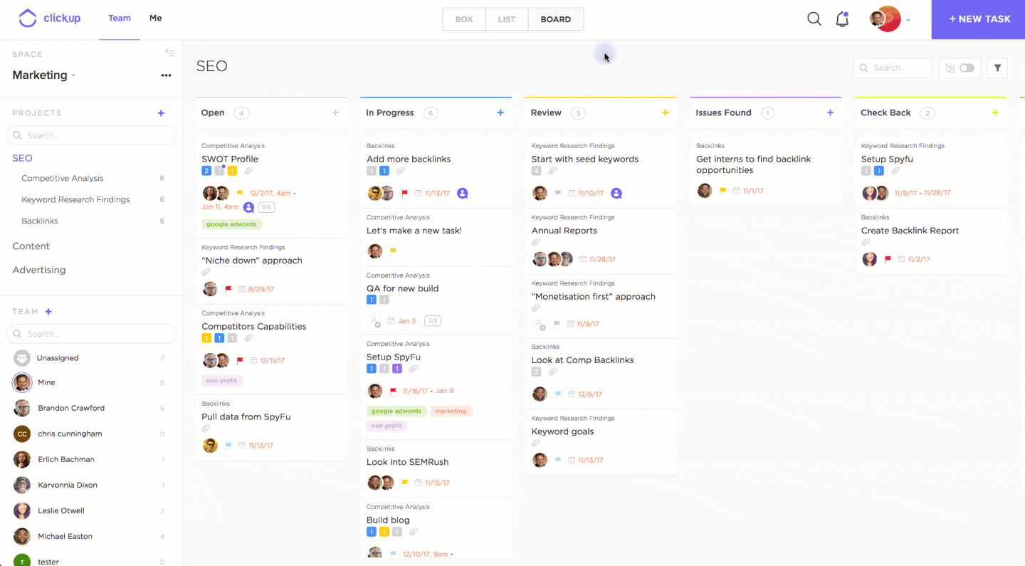 Crea nuove attività nella vista Bacheca di ClickUp