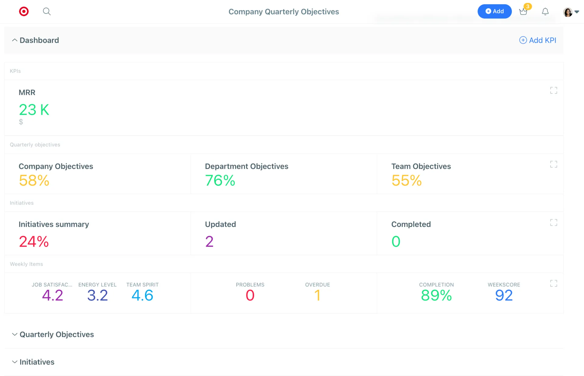Lleva un seguimiento de las metas del equipo en Weekdone