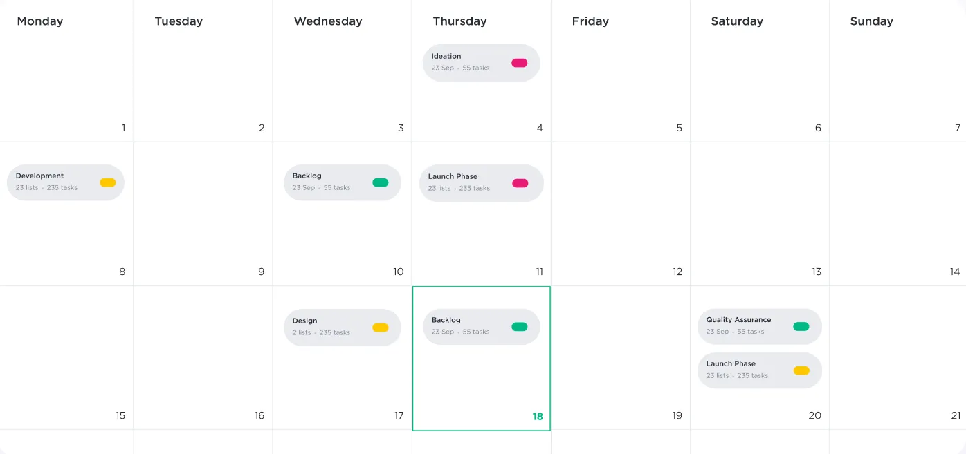 I calendari vengono utilizzati per il monitoraggio delle date di inizio e di fine di un progetto di grandi dimensioni che si estende su settimane o mesi.