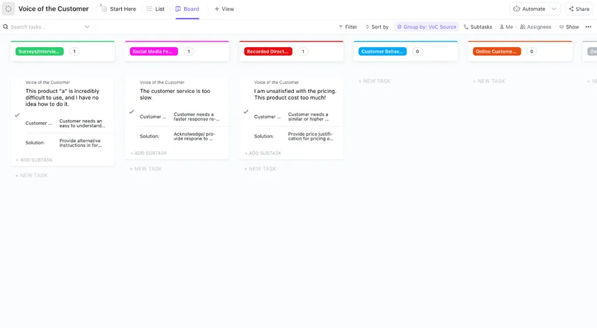 Modello di valutazione ClickUp Voice of the Customer