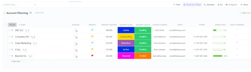 Шаблон за диаграма на Гант за планиране на бизнес акаунт в ClickUp